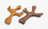 Hand Carved Clinging Worry Crosses in Cherry and Walnut - a Pair