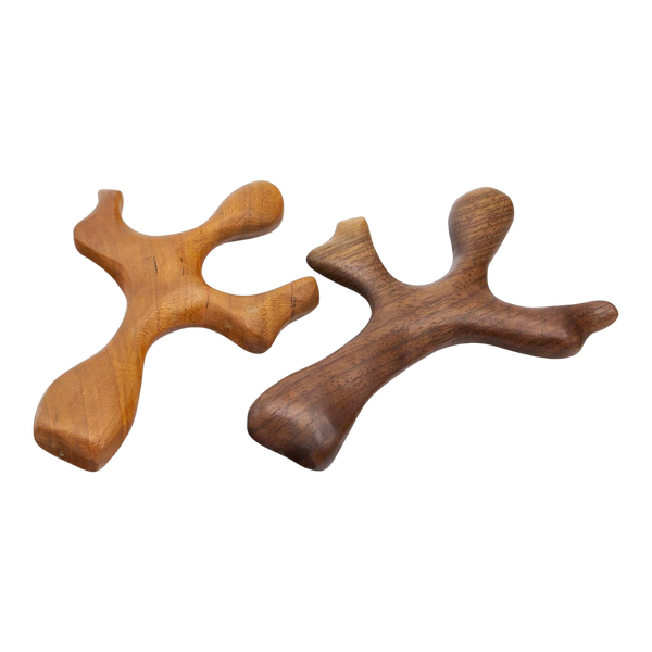 Hand Carved Clinging Worry Crosses in Cherry and Walnut - a Pair
