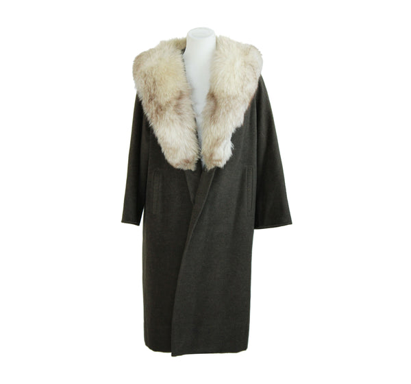 Hunter Green Wool Coat w/ Fox Fur Collar by Forstmann Sycamore Bloomingdale's Fits Size M / L