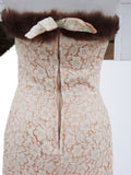 Fantastic Genuine Fur-Trimmed Halter Peach Lace Dress Sz 4-6