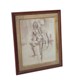 Framed Full Length Female Nude in Conte Crayon - 24 x 28"