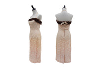 Fantastic Genuine Fur-Trimmed Halter Peach Lace Dress Sz 4-6