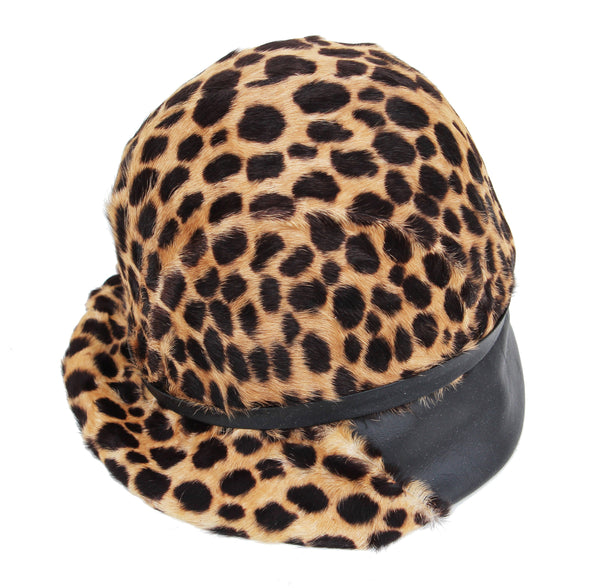 Vintage Leopard and Leather Fedora Style Fur Hat by Belmar  display picture 1