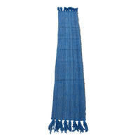 Vintage Boho Chic Textured Table Runner with Thick Fringed Ends in Azure Blue, 13.5" x 70"