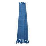 Vintage Boho Chic Textured Table Runner with Thick Fringed Ends in Azure Blue, 13.5" x 70"