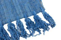 Vintage Boho Chic Textured Table Runner with Thick Fringed Ends in Azure Blue, 13.5" x 70"