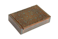 Handcarved Divided Polished Mahogany Box with Allover Turquoise Star Decorations Yugoslavia 7 x 5"