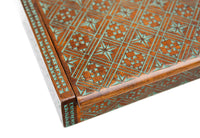 Handcarved Divided Polished Mahogany Box with Allover Turquoise Star Decorations Yugoslavia 7 x 5"