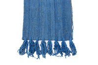 Vintage Boho Chic Textured Table Runner with Thick Fringed Ends in Azure Blue, 13.5" x 70"