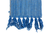 Vintage Boho Chic Textured Table Runner with Thick Fringed Ends in Azure Blue, 13.5" x 70"