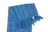 Vintage Boho Chic Textured Table Runner with Thick Fringed Ends in Azure Blue, 13.5" x 70"
