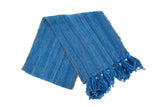 Vintage Boho Chic Textured Table Runner with Thick Fringed Ends in Azure Blue, 13.5" x 70"