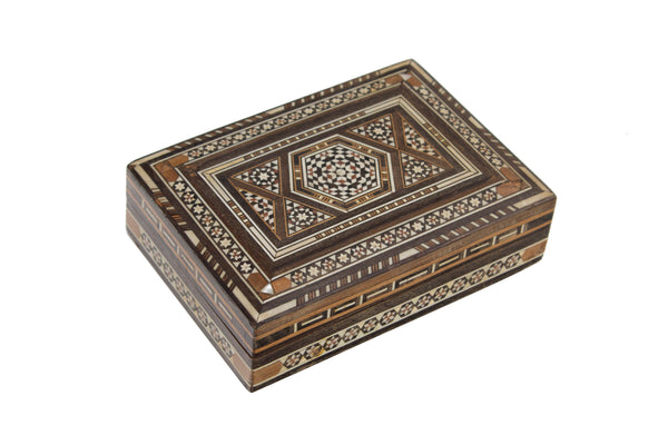 Biesanz Woodworks Costa Rica Small Marquetry Inlaid Geometric Star Wood and Mother of Pearl Box