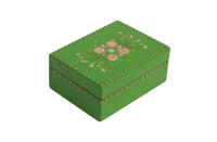 Handpainted Bright Green Lacquer Lidded Box with Pink Floral Decorations