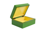 Handpainted Bright Green Lacquer Lidded Box with Pink Floral Decorations