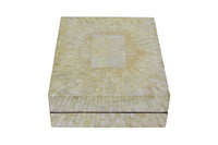 Large Vintage Starburst Tesselated Horn or Shell Lidded Box with Felt Lining, 11 x 14
