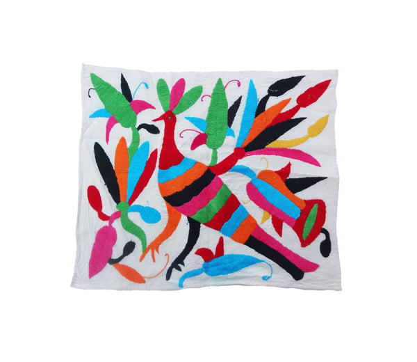 Vibrant Embroidery Panel 2 Mexican Otomi Indigenous Art Textile Peacock