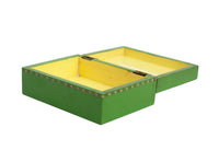 Handpainted Bright Green Lacquer Lidded Box with Pink Floral Decorations