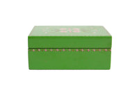Handpainted Bright Green Lacquer Lidded Box with Pink Floral Decorations