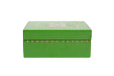 Handpainted Bright Green Lacquer Lidded Box with Pink Floral Decorations