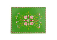 Handpainted Bright Green Lacquer Lidded Box with Pink Floral Decorations