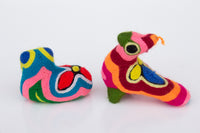 Vibrant Pair of Colorful Wool Thread Animals Huichol Indigenous Art Textiles