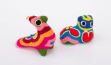 Vibrant Pair of Colorful Wool Thread Animals Huichol Indigenous Art Textiles