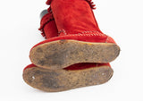 Vintage Italian Made Boho Cherry Red Suede Fringed Moccasin Tall Boots Western Native Boots approx Sz 4.5 - 5