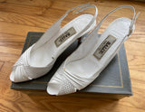 Vintage Bally White Leather Woven Slingback Pump Sz 8 in White Kid Made in Italy