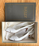 Vintage Bally White Leather Woven Slingback Pump Sz 8 in White Kid Made in Italy