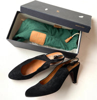 Polo Ralph Lauren Black Suede Slingback Pumps Sz 8.5 Italy