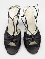 Vintage Ruched Black Leather Heels Jacobson's Made in Spain Sz 8 AA or N