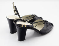 Vintage Ruched Black Leather Heels Jacobson's Made in Spain Sz 8 AA or N