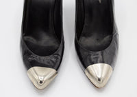 Punky Vintage Metal Captoe Black Leather Rocker Pumps by Allure Made in Spain Sz 6 N