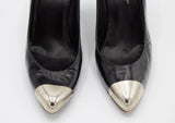 Punky Vintage Metal Captoe Black Leather Rocker Pumps by Allure Made in Spain Sz 6 N