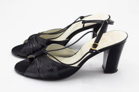 Vintage Ruched Black Leather Heels Jacobson's Made in Spain Sz 8 AA or N