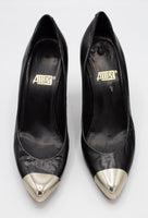 Punky Vintage Metal Captoe Black Leather Rocker Pumps by Allure Made in Spain Sz 6 N