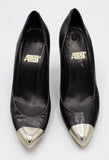 Punky Vintage Metal Captoe Black Leather Rocker Pumps by Allure Made in Spain Sz 6 N