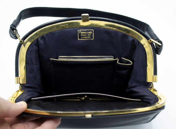 1960s Finnigans of Bond St. London Navy / Black Leather Frame Handbag –  shopnueve