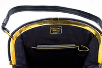 1960s Finnigans of Bond St. London Navy / Black Leather Frame Handbag
