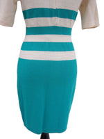 1980s Vintage St. John by Marie Gray Turquoise Cream Stripe Knit Dress Sz 4