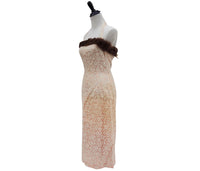 Fantastic Genuine Fur-Trimmed Halter Peach Lace Dress Sz 4-6