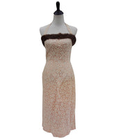 Fantastic Genuine Fur-Trimmed Halter Peach Lace Dress Sz 4-6