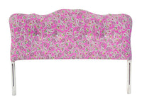 Full Upholstered Pink Floral Headboard Bed With Rhinestone Buttons