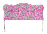 Full Upholstered Pink Floral Headboard Bed With Rhinestone Buttons