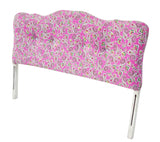 Full Upholstered Pink Floral Headboard Bed With Rhinestone Buttons