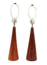 Pair of Solid Teak Conical Table Lamps