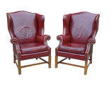 Baker Leather Wing Chairs, Pair