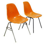 Herman Miller Orange Side Shell Chairs, pair