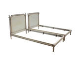 Pair of Carved Louis XVI Twin Bed Frames in a Silvery Grey-Blue